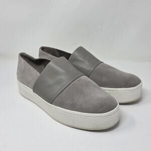 VINCE Women's Gray Ward Leather Slip-On Suede Leather Sneaker US 10 Great Condit